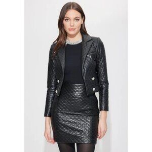 Generation Love Thompson Quilted Vegan Leather Cropped Blazer Black Size XS NWT